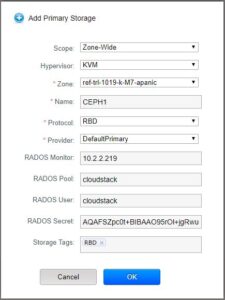 Ceph Add Primary Storage Window | CloudStack