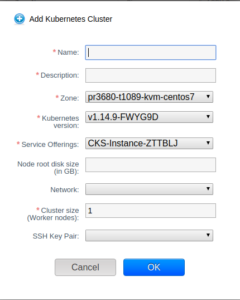Add Kubernetes cluster screen