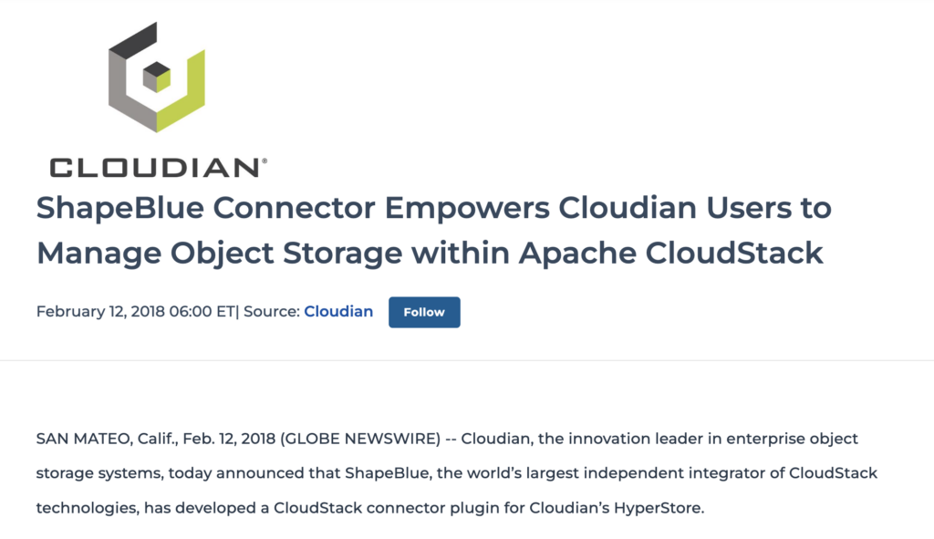 ShapeBlue Connector Empowers Cloudian Users to Manage Object Storage within CloudStack