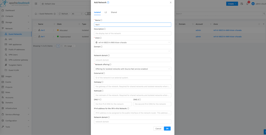 cloudstack network