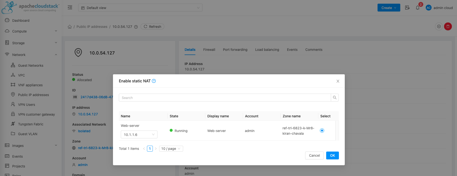 cloudstack static nat