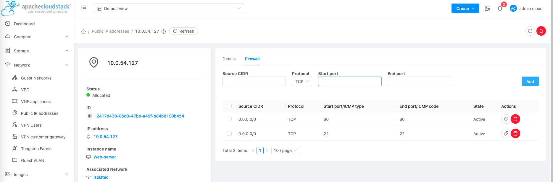 cloudstack firewall