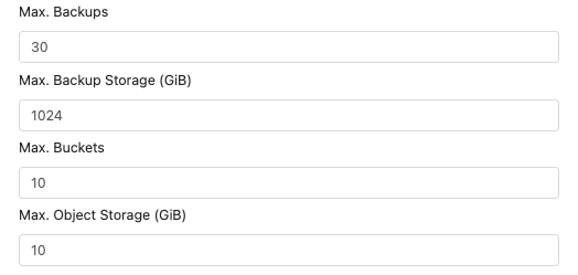 backup and Object storage limits