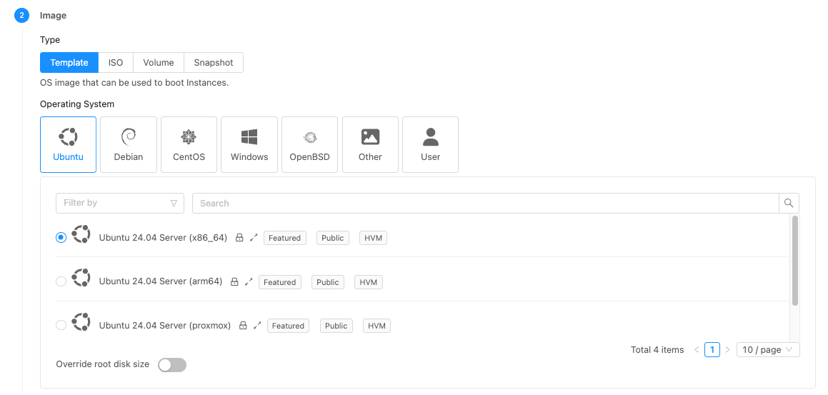 Select template cloudstack
