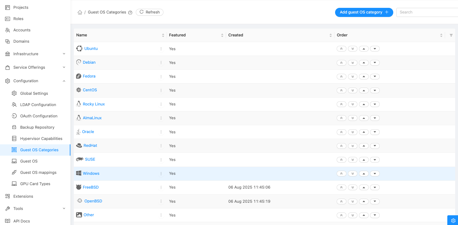 add guest OS Category cloudstack