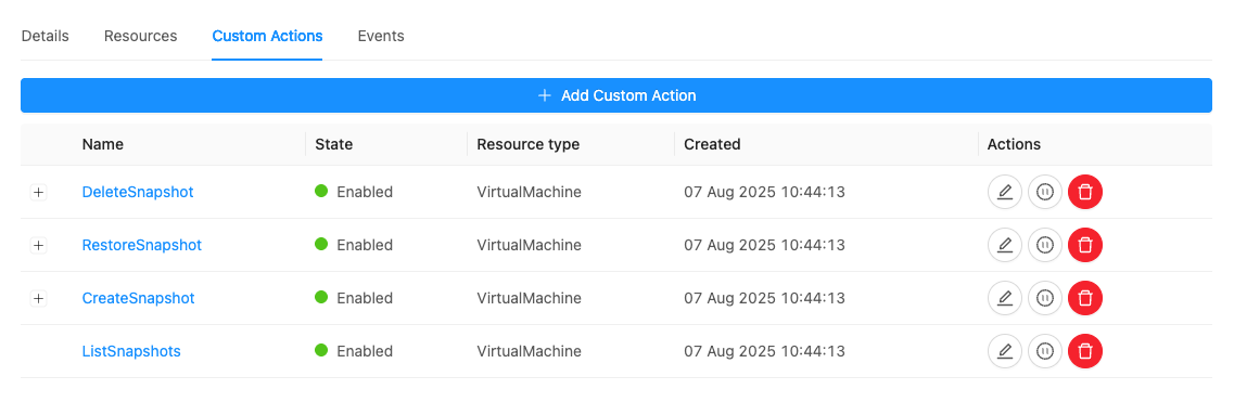 Custom Actions cloudstack