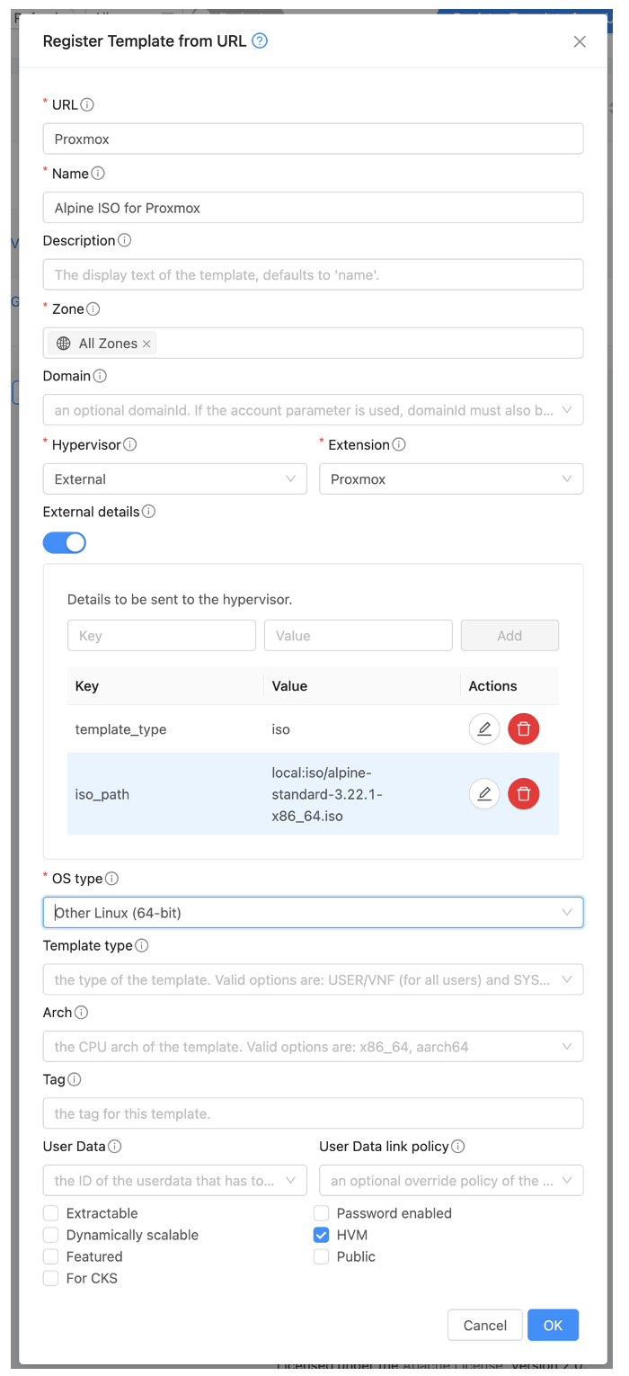 Register Template CloudStack
