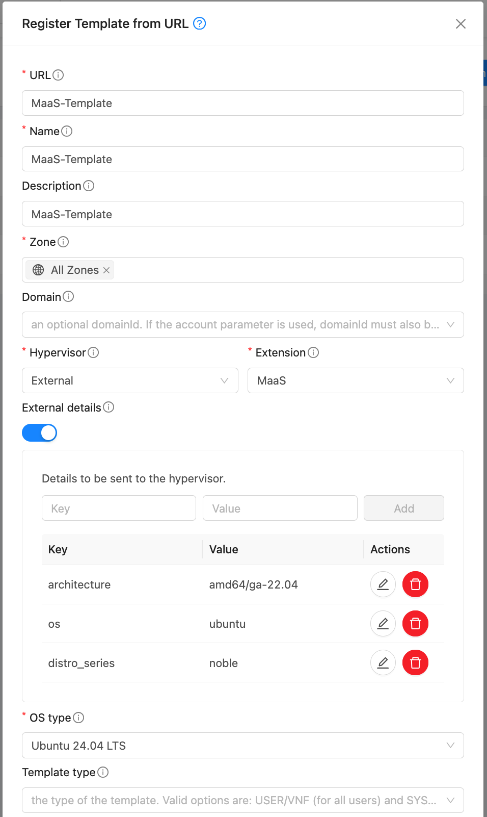 Register Template CloudStack